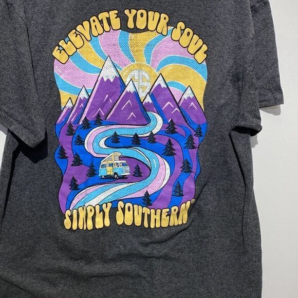 Simply Southern Women's Gray Elevate your Soul Short Sleeve Shirt Size Large - Picture 5 of 6